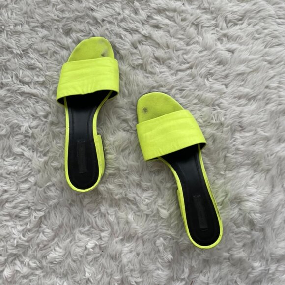 Alexander Wang Lou Neon Yellow Leather Slide Sandals size US 8/EU 38 - Picture 7 of 9